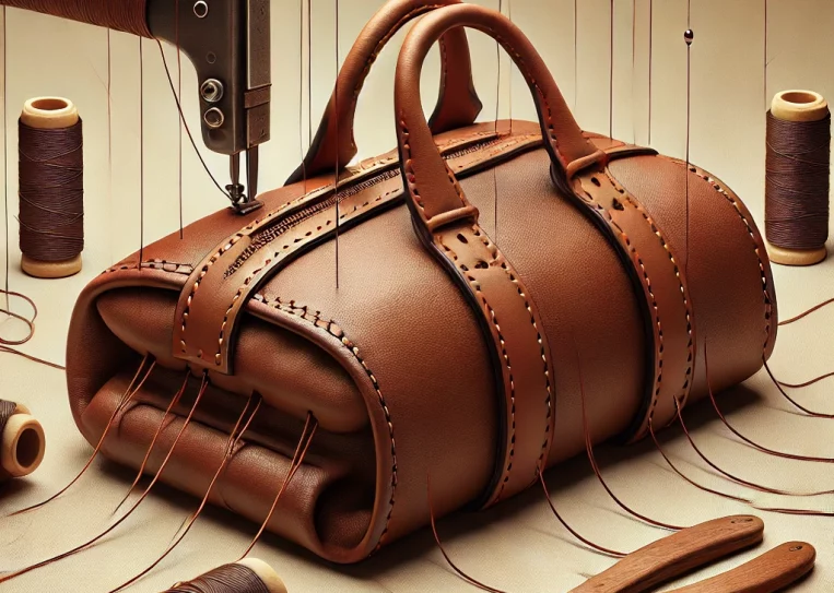 DALL·E 2024-08-13 23.28.07 - A realistic image representing the process of creating a premium leather bag, without showing sharp objects or manual labor. The focus should be on hi